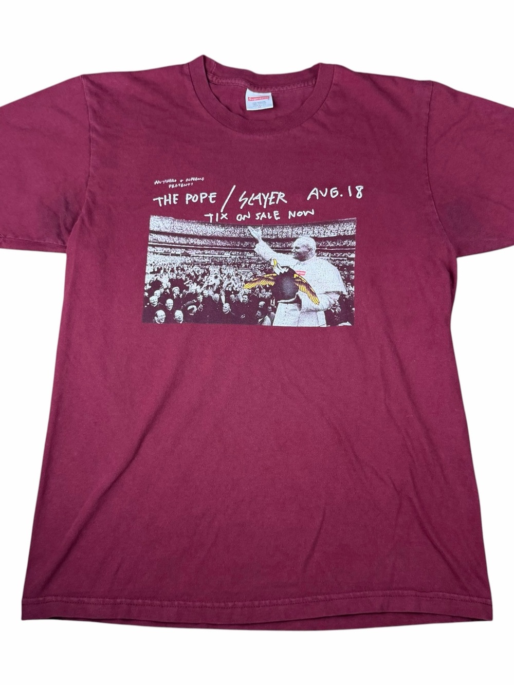 Supreme x Antihero Pope Tee Burgundy SS16 Adult Size Medium M OG Rare Authentic